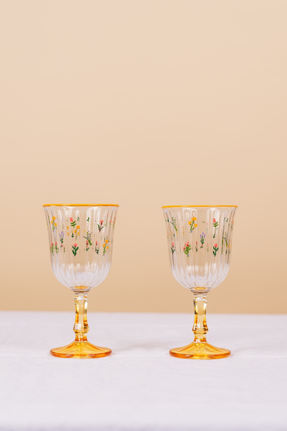Yellow Botanical Stemmed Wine Glass