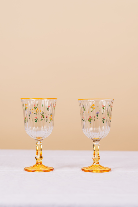 Yellow Botanical Stemmed Wine Glass